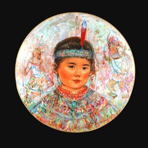 Vintage 1979 Edna Hibel Decorator Plate.  Chief Red Feather Plate/ Native Americ
